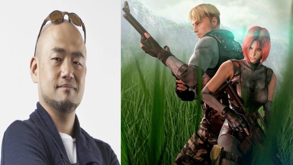 Hideki Kamiya on the left; Regina and Dylan from Dino Crisis 2 on the right.