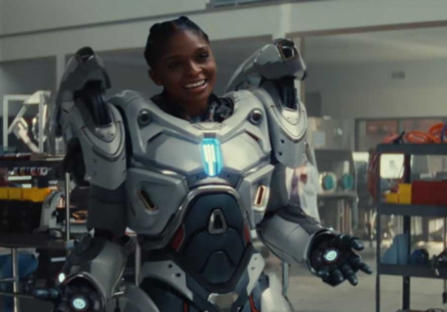 Riri Williams in her suit Leaving MIT