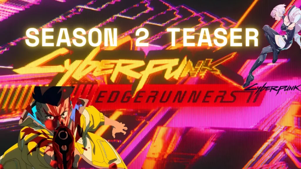 Abstract promo image for Cyberpunk: Edgerunners 2 featuring 8 silhouetted characters in black, red, and neon accents
