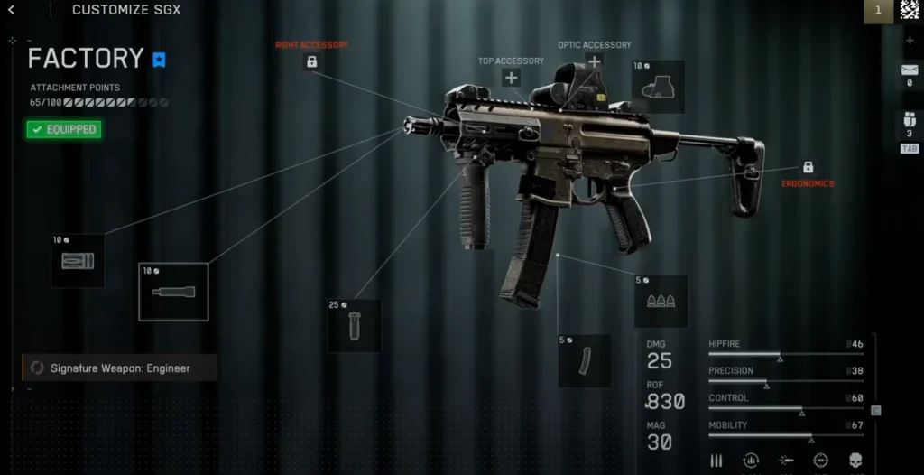 Weapon customization menu in Battlefield 6 beta showing attachment options